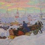 kustodiev painting of horse drawn sleigh