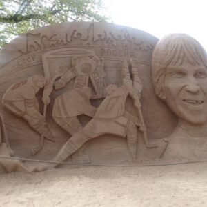 sand sculpture of russian hockey team